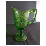 Pretty Green Depression Glass Anchor Hocking Vase & Unmarked Pitcher
