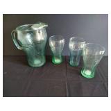 Large Glass Coke Pitcher w/ Extra Glasses