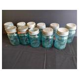 (11) Aqua Ball "Perfect Mason" Pint Jars w/ Lids