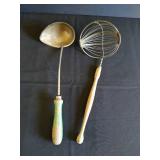 "Boye" Dipper and Primitive Strainer Ladle w/ Wood Handles