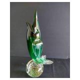 Murano-Style Emerald Green Art Glass Fish Vase