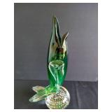Murano-Style Emerald Green Art Glass Fish Vase