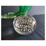 Murano-Style Emerald Green Art Glass Fish Vase