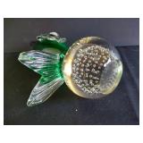 Murano-Style Emerald Green Art Glass Fish Vase