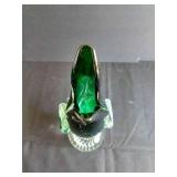 Murano-Style Emerald Green Art Glass Fish Vase
