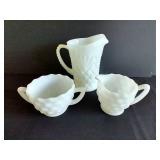 Milk Glass Vase & Cream & Sugar Set