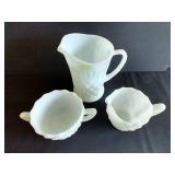 Milk Glass Vase & Cream & Sugar Set