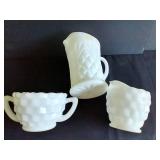 Milk Glass Vase & Cream & Sugar Set