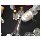 Treasure Seekers Lot: S+P Shakers, Pyrex Coffee Filter, Lids, Stoppers, Etc