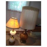 Amber Ball Lamp & Hobnail Milk Glass Lamp