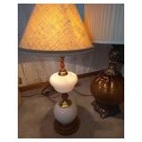 Amber Ball Lamp & Hobnail Milk Glass Lamp