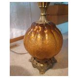 Amber Ball Lamp & Hobnail Milk Glass Lamp