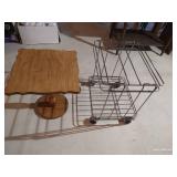 Small Wood Table & Heavy Metal Rolling Rack