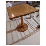 Small Wood Table & Heavy Metal Rolling Rack