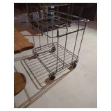 Small Wood Table & Heavy Metal Rolling Rack