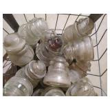 Metal Crate Full of Vintage Insulators
