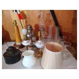 Large Lot of Vintage Lamps, Globes, Chimneys, Etc