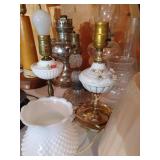 Large Lot of Vintage Lamps, Globes, Chimneys, Etc