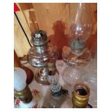Large Lot of Vintage Lamps, Globes, Chimneys, Etc