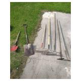Large Lot of Rakes, Hoes & Shovels