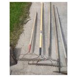 Large Lot of Rakes, Hoes & Shovels