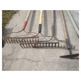 Large Lot of Rakes, Hoes & Shovels