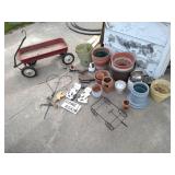 Large Garden Lot - Pots, Decor, Vintage Wagon, Etc