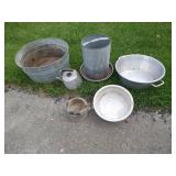 Misc Vintage Metal Items - Wash Tub, Chicken Feeder, Etc