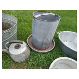 Misc Vintage Metal Items - Wash Tub, Chicken Feeder, Etc