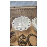 Milk Glass Flower Frogs(pair) and Misc