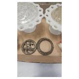 Milk Glass Flower Frogs(pair) and Misc