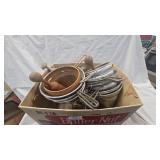 Lot of Several Colanders and Wooden Pestles