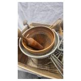 Lot of Several Colanders and Wooden Pestles