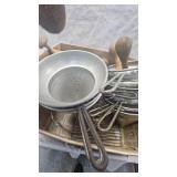 Lot of Several Colanders and Wooden Pestles