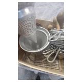 Lot of Several Colanders and Wooden Pestles