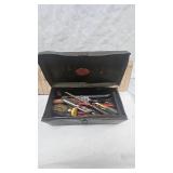 Metal Handled Tool Box with assorted tools