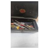 Metal Handled Tool Box with assorted tools