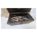 Metal Handled Tool Box with assorted tools