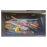 Metal Handled Tool Box with assorted tools