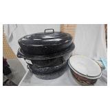 Graniteware Roaster, enamal bowls, etc
