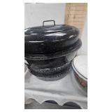 Graniteware Roaster, enamal bowls, etc