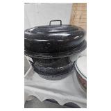 Graniteware Roaster, enamal bowls, etc