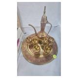 Brassy Tea Set with Tray, Towel Holder, Clcock Part