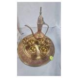 Brassy Tea Set with Tray, Towel Holder, Clcock Part