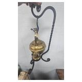 Brass Hanging Tea Pot and Glass Vase