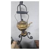 Brass Hanging Tea Pot and Glass Vase
