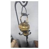 Brass Hanging Tea Pot and Glass Vase