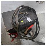 Wood Tool Box with Misc Tools and Jumper Cables
