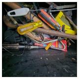 Wood Tool Box with Misc Tools and Jumper Cables