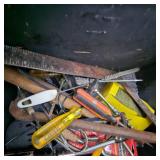 Wood Tool Box with Misc Tools and Jumper Cables